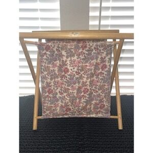 Vintage Foldable Sewing Yarn Knit Crochet Basket Caddy‎ Tote Bag Wood Frame MCM